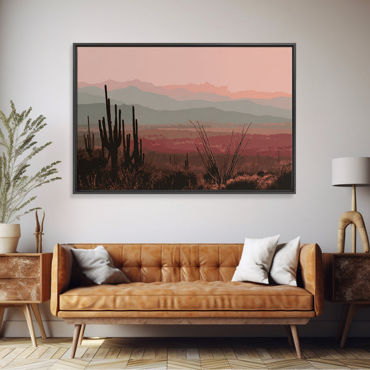 Monochrome Desert Cactus Silhouette Canvas Print, Black and White Art, Abstract Wall Art, Living Room Decor, Watercolor Art, BAW-3x2-1