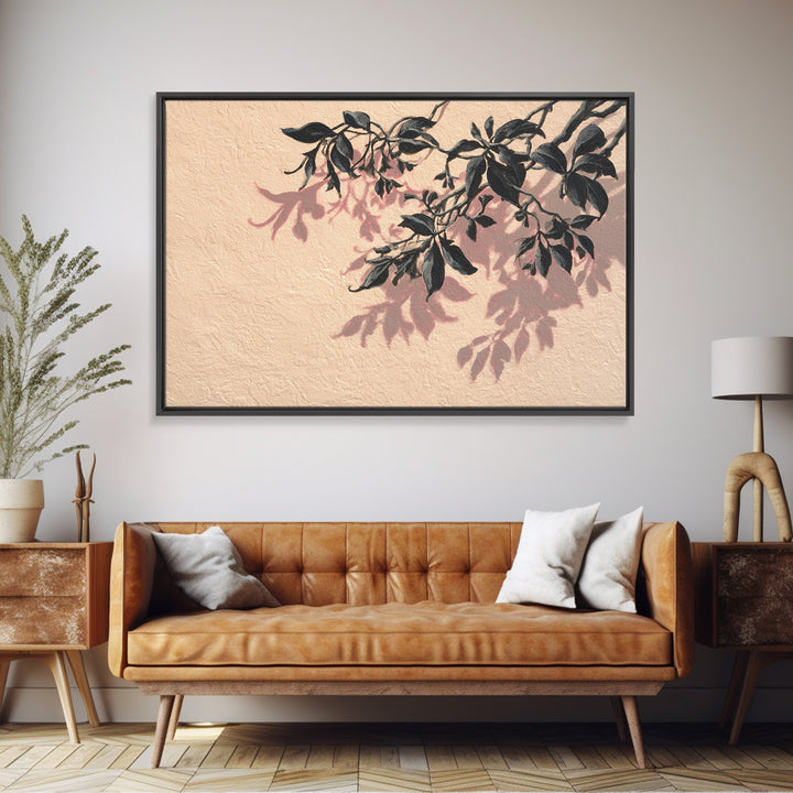 Minimal Botanical Branch Framed Canvas Print, Black and White Art, Apartment Decor, Living Room Decor, Oil Painting, Monochrome, BAW-3x2-10
