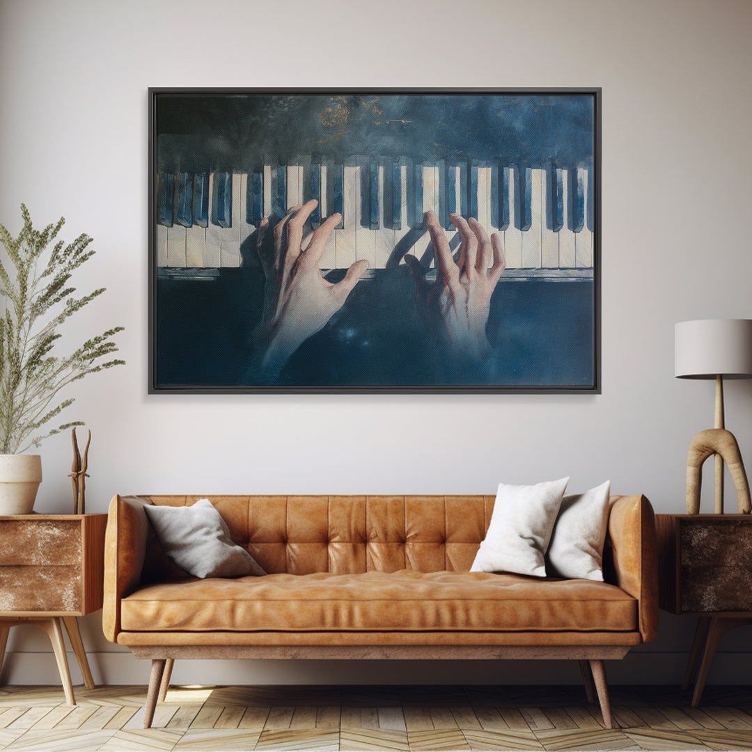 Piano Keys and Hands Framed Canvas Print, Black and White Art, Printable, Living Room Decor, Monochrome, Living Room Wall Art, BAW-3x2-2
