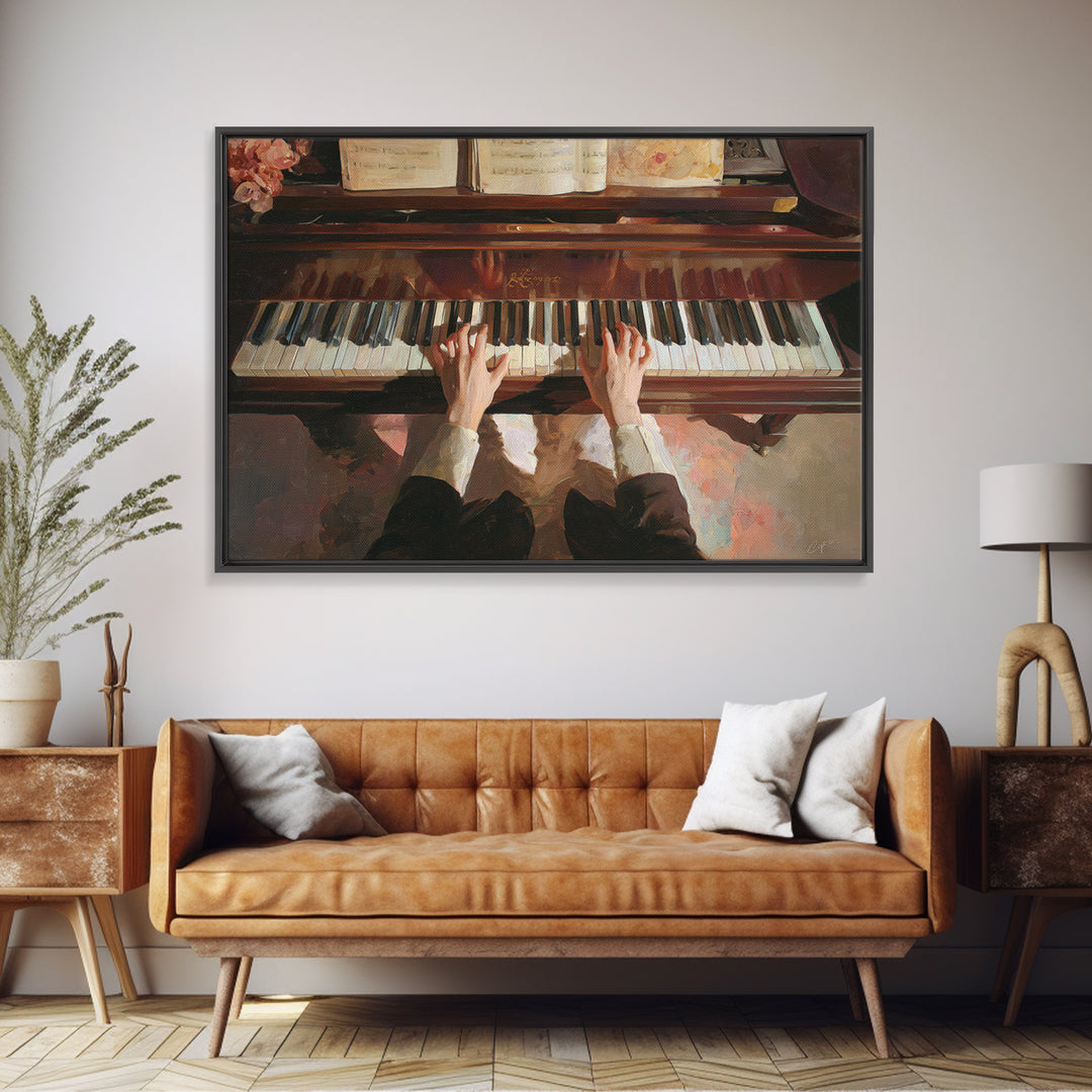Piano Keys and Hands Canvas Print, Black and White Art, Abstract Art, Living Room Decor, Watercolor Art, Monochrome, BAW-3x2-26