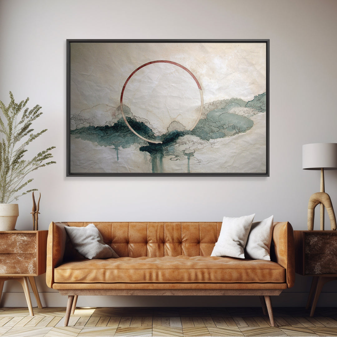 Large Circle and Line Abstract Framed Canvas Print, Black and White Art, Abstract Wall Art, Living Room Decor, Abstract Art, BAW-3x2-28