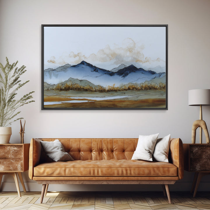 Black Ink Mountain Range Canvas Print, Black and White Art, Canvas Print, Living Room Decor, Oil Painting, Monochrome, BAW-3x2-30