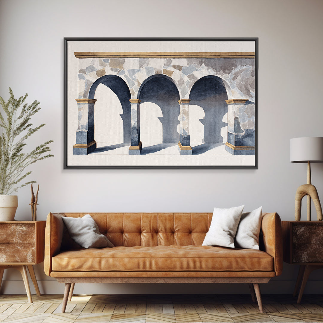 High Contrast Architectural Arches and Shadows Canvas Print, Black and White Art, Statement Artwork, Living Room Decor, BAW-3x2-31