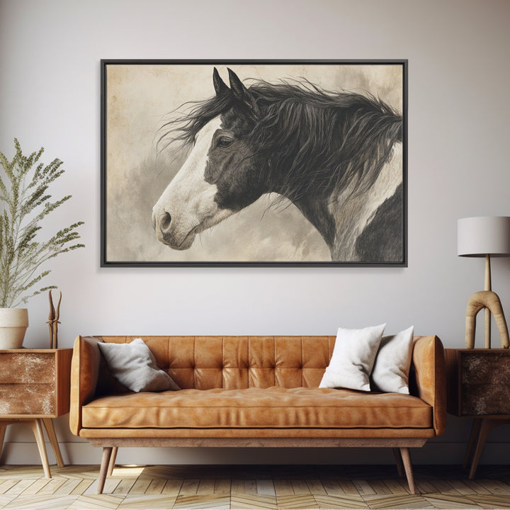 Black and White Wild Horse Portrait Canvas Print, Black and White Art, Cabin Decor, Living Room Decor, Fine Art, Monochrome, BAW-3x2-33