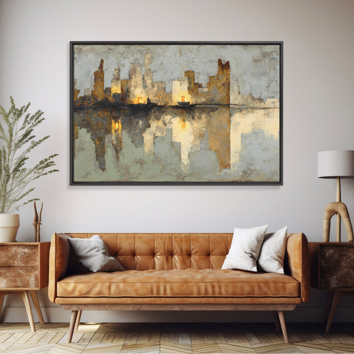 Monochrome City Skyline Reflected Canvas Print, Black and White Art, Contemporary Art, Living Room Decor, Monochrome, BAW-3x2-39