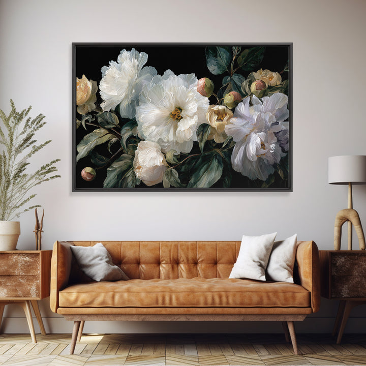 White Flower on Deep Black Background Canvas Print, Black and White Art, Modern Art, Living Room Decor, Monochrome, Art Prints, BAW-3x2-40