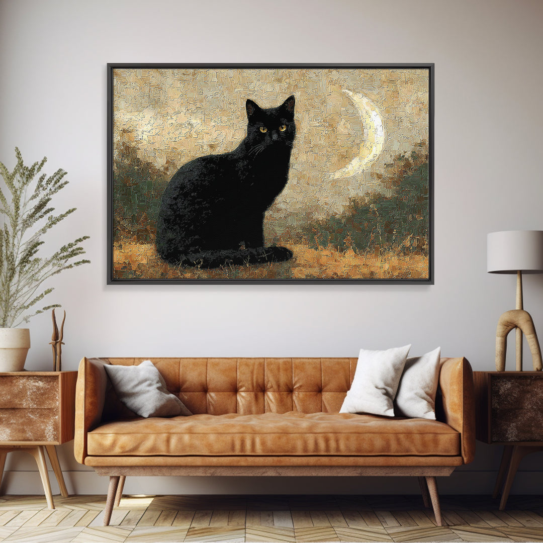 Black Cat Silhouette Canvas Print, Black and White Art, Photo Prints, Living Room Decor, Watercolor Art, Monochrome, BAW-3x2-44