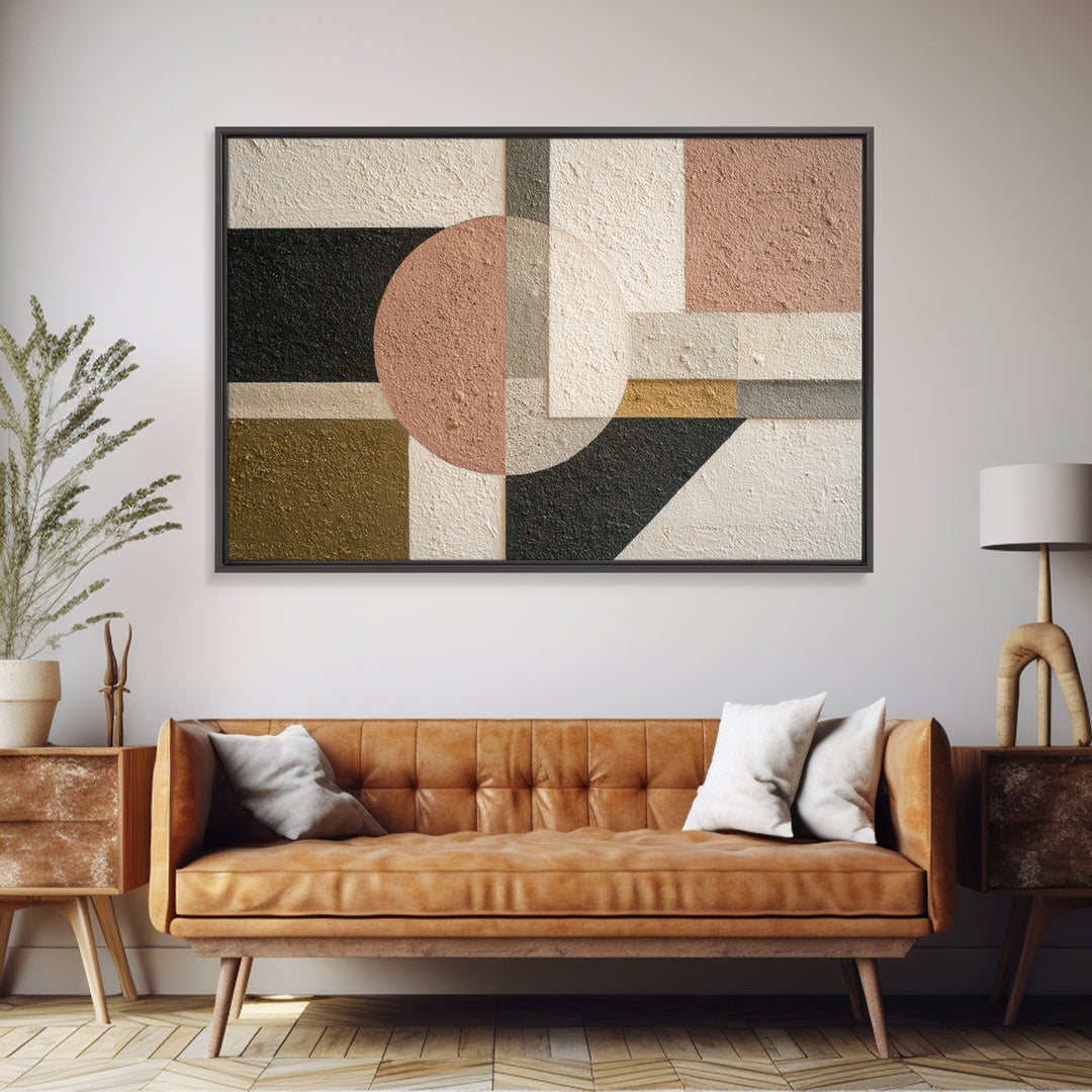 Geometric Bauhaus Grayscale Shapes Canvas Print, Black and White Art, Abstract Wall Art, Living Room Decor, Monochrome, BAW-3x2-46