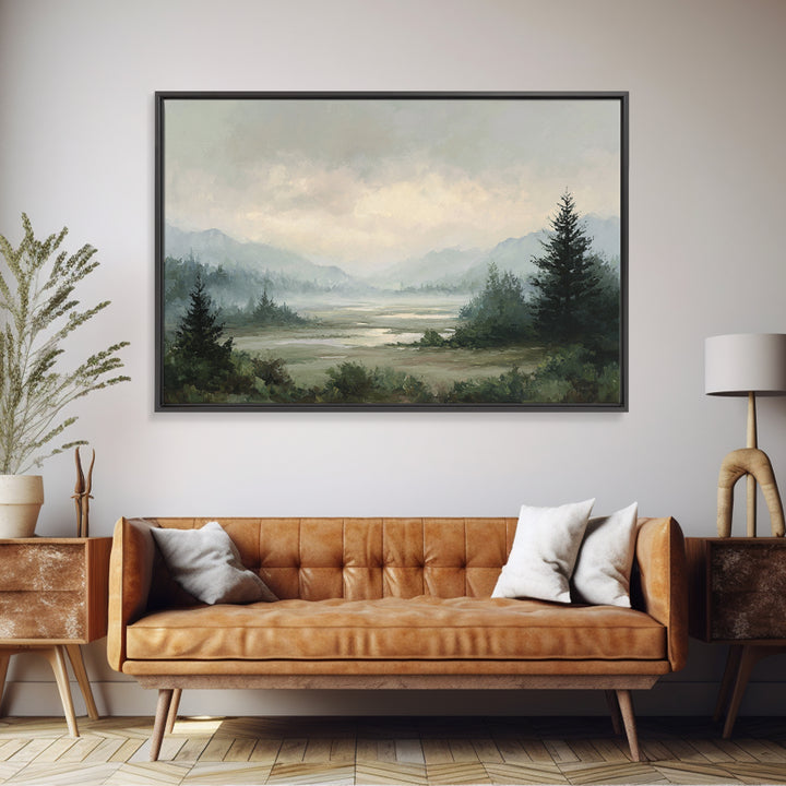 Misty Bridge Landscape Framed Canvas Print, Black and White Art, Art Prints, Living Room Decor, Fine Art, Monochrome, BAW-3x2-47