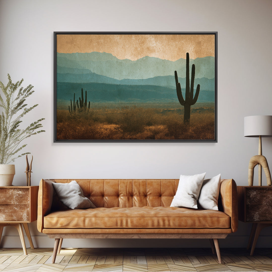 Monochrome Desert Cactus Silhouette Canvas Print, Black and White Art, Neutral Decor, Living Room Decor, Oil Painting, BAW-3x2-49