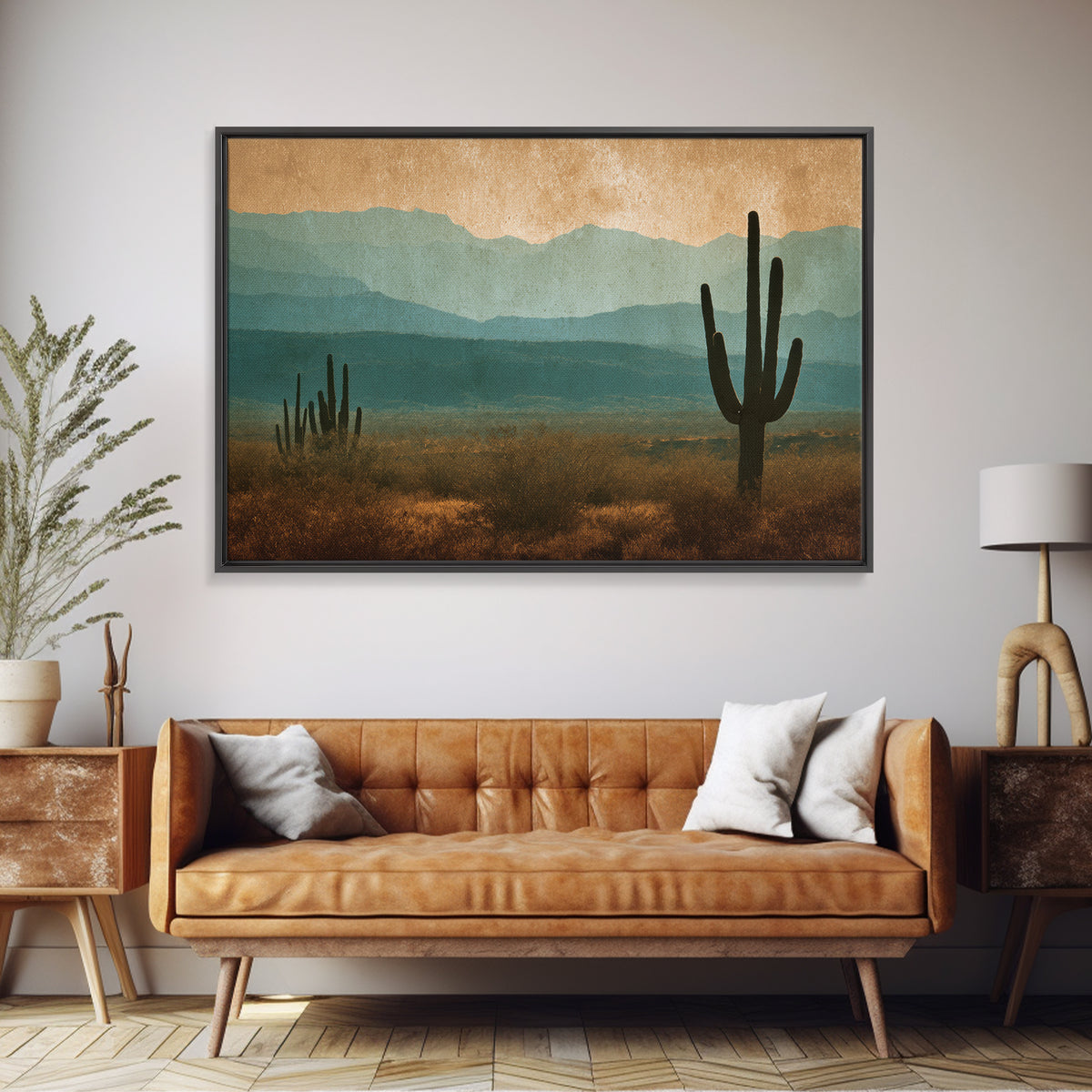 Monochrome Desert Cactus Silhouette Canvas Print, Black and White Art, Neutral Decor, Living Room Decor, Oil Painting, BAW-3x2-49