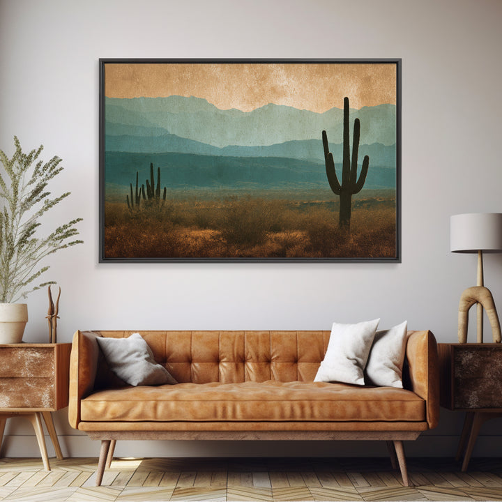 Monochrome Desert Cactus Silhouette Canvas Print, Black and White Art, Neutral Decor, Living Room Decor, Oil Painting, BAW-3x2-49
