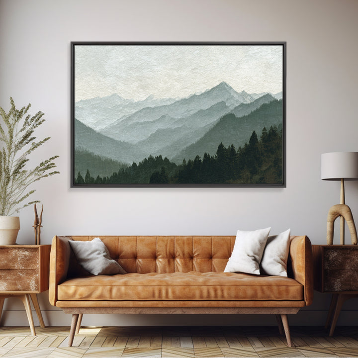 Black Ink Mountain Range Canvas Print, Black and White Art, Canvas Print, Living Room Decor, Oil Painting, Monochrome, BAW-3x2-54