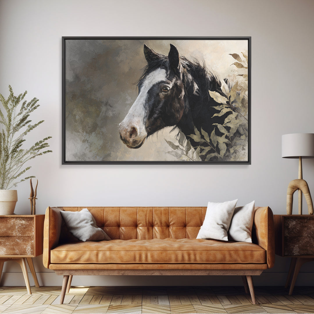 Black and White Wild Horse Portrait Canvas Print, Black and White Art, Cabin Decor, Living Room Decor, Fine Art, Monochrome, BAW-3x2-57
