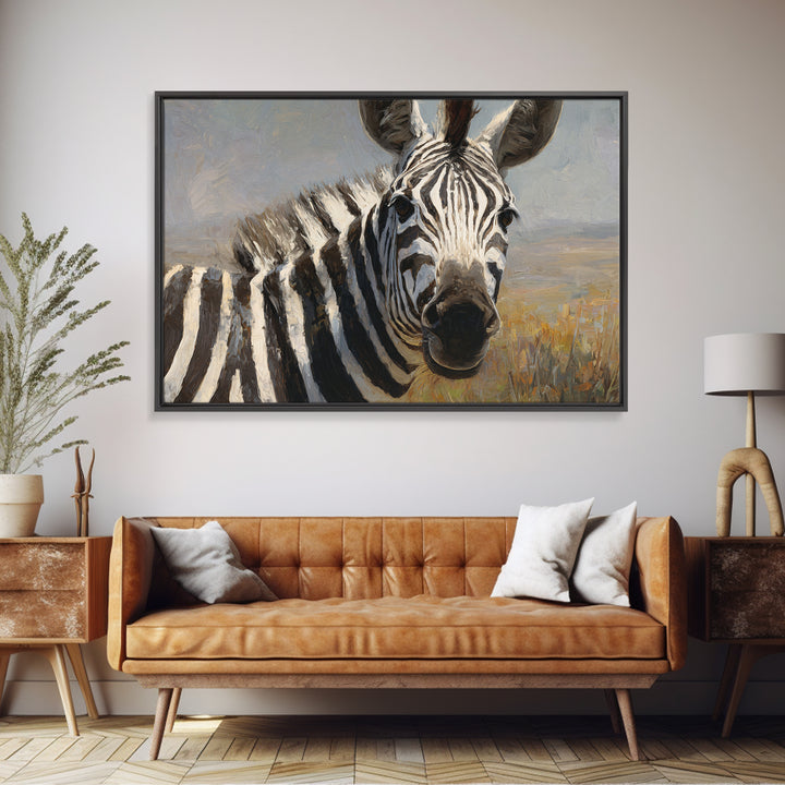 Zebra Stripe Closeup as Graphic Abstraction Canvas Print, Black and White Art, Textured Painting, Living Room Decor, Monochrome, BAW-3x2-60