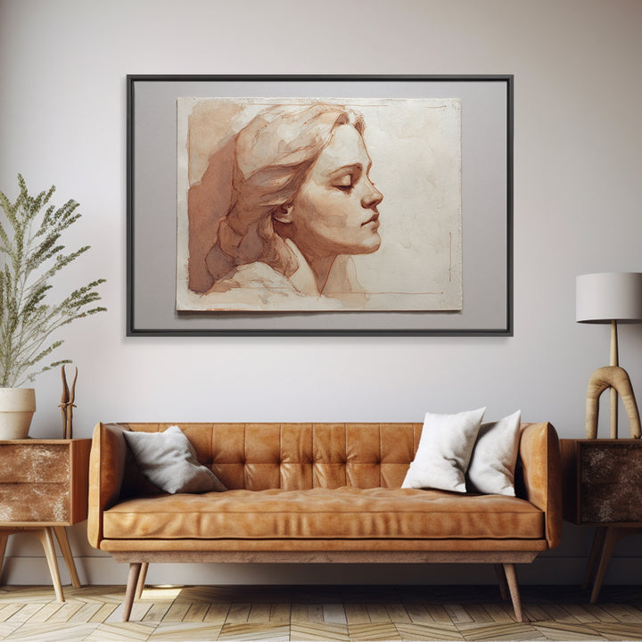 Classic Nude Figure Sketch Canvas Print, Black and White Art, Modern Art, Living Room Decor, Oil Painting, Monochrome, BAW-3x2-61