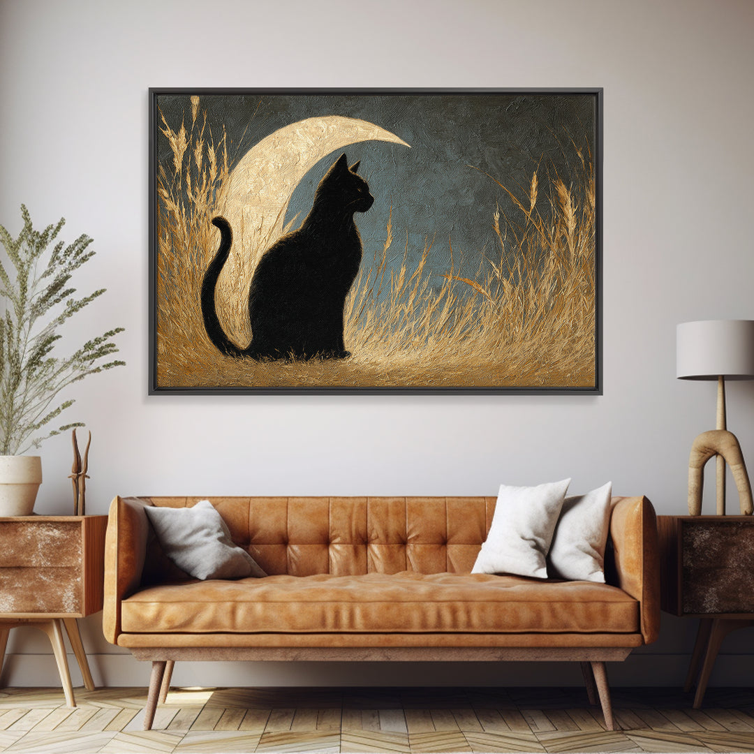 Black Cat Silhouette Canvas Print, Black and White Art, Minimalist Decor, Living Room Decor, Fine Art, Monochrome, BAW-3x2-68