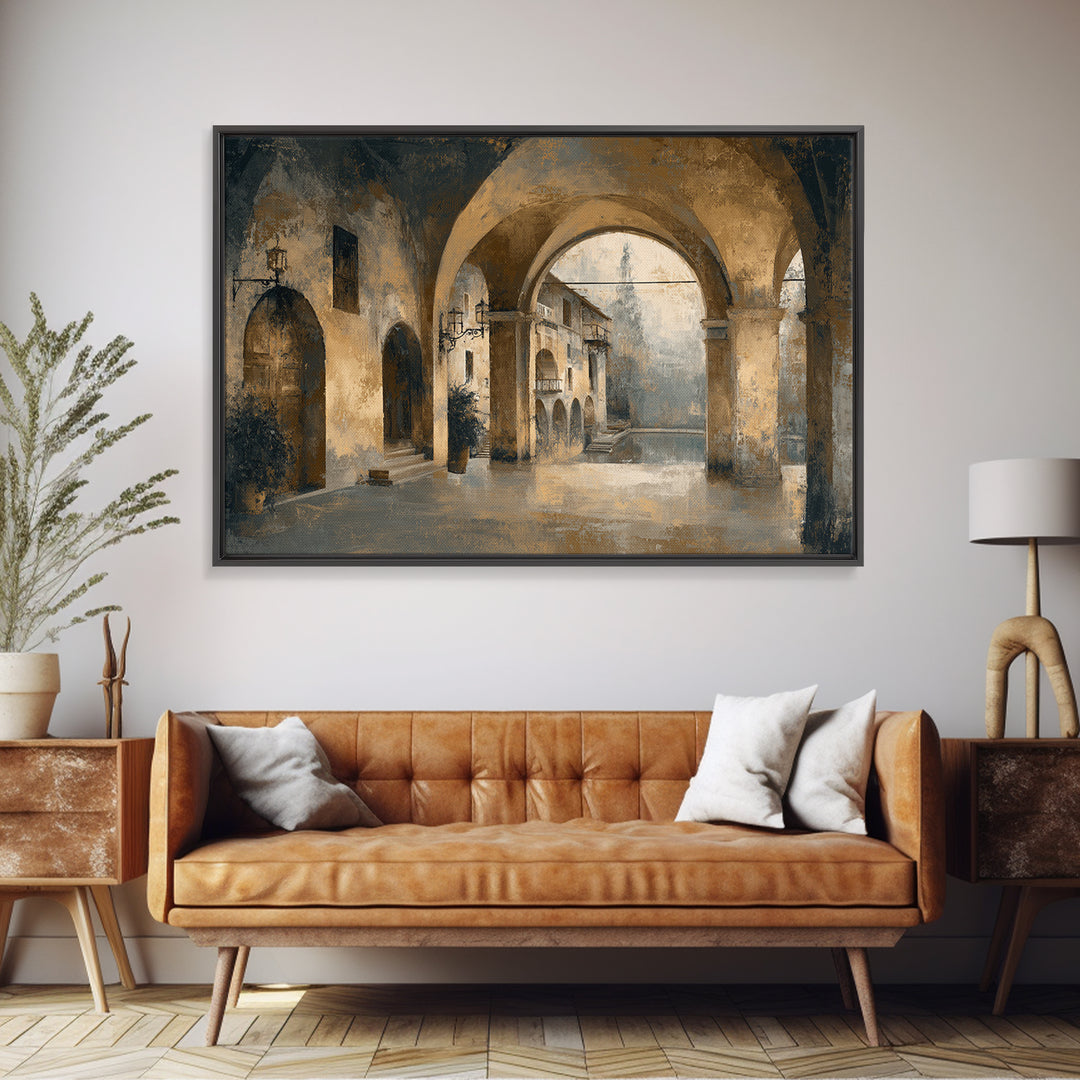 High Contrast Architectural Arches and Shadows Canvas Print, Black and White Art, Mid Century Modern, Living Room Decor, BAW-3x2-7