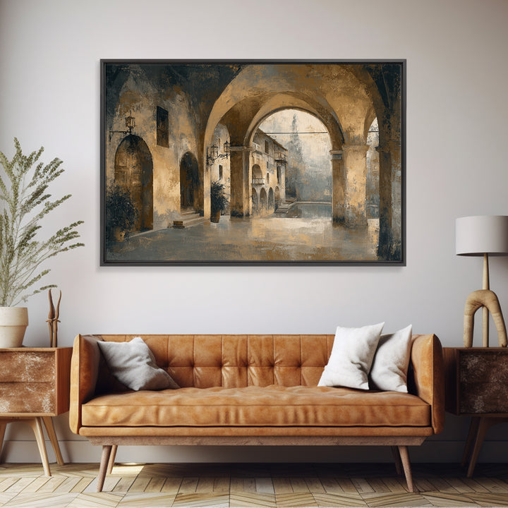 High Contrast Architectural Arches and Shadows Canvas Print, Black and White Art, Mid Century Modern, Living Room Decor, BAW-3x2-7