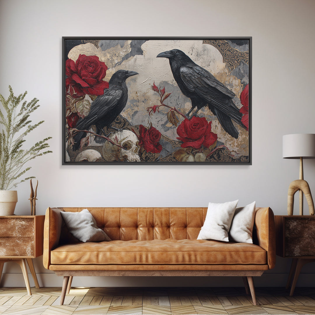 Ink Splatter Raven Composition Canvas Print, Black and White Art, Contemporary Art, Living Room Decor, Fine Art, Monochrome, BAW-3x2-72