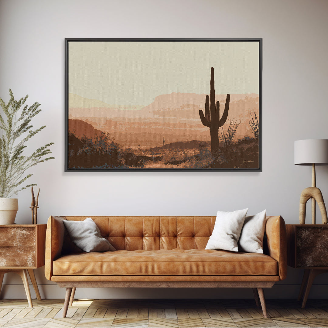 Monochrome Desert Cactus Silhouette Canvas Print, Black and White Art, Neutral Decor, Living Room Decor, Oil Painting, BAW-3x2-73