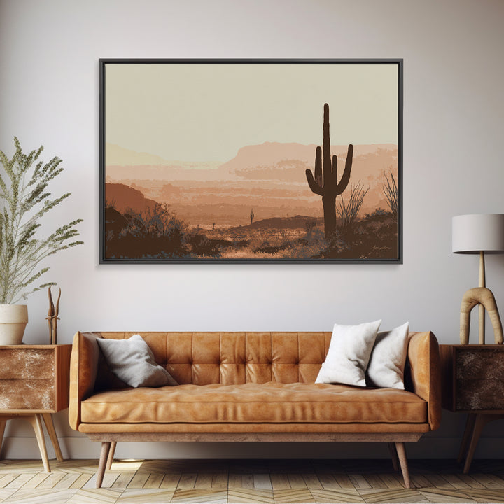 Monochrome Desert Cactus Silhouette Canvas Print, Black and White Art, Neutral Decor, Living Room Decor, Oil Painting, BAW-3x2-73