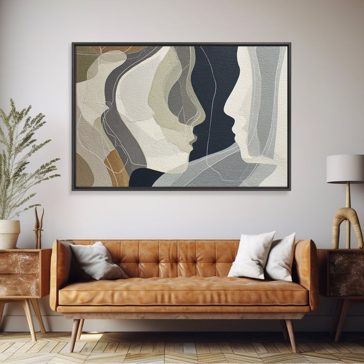Monochrome Female Profile Framed Canvas Print, Black and White Art, Room Decor, Living Room Decor, Abstract Art, Monochrome, BAW-3x2-77