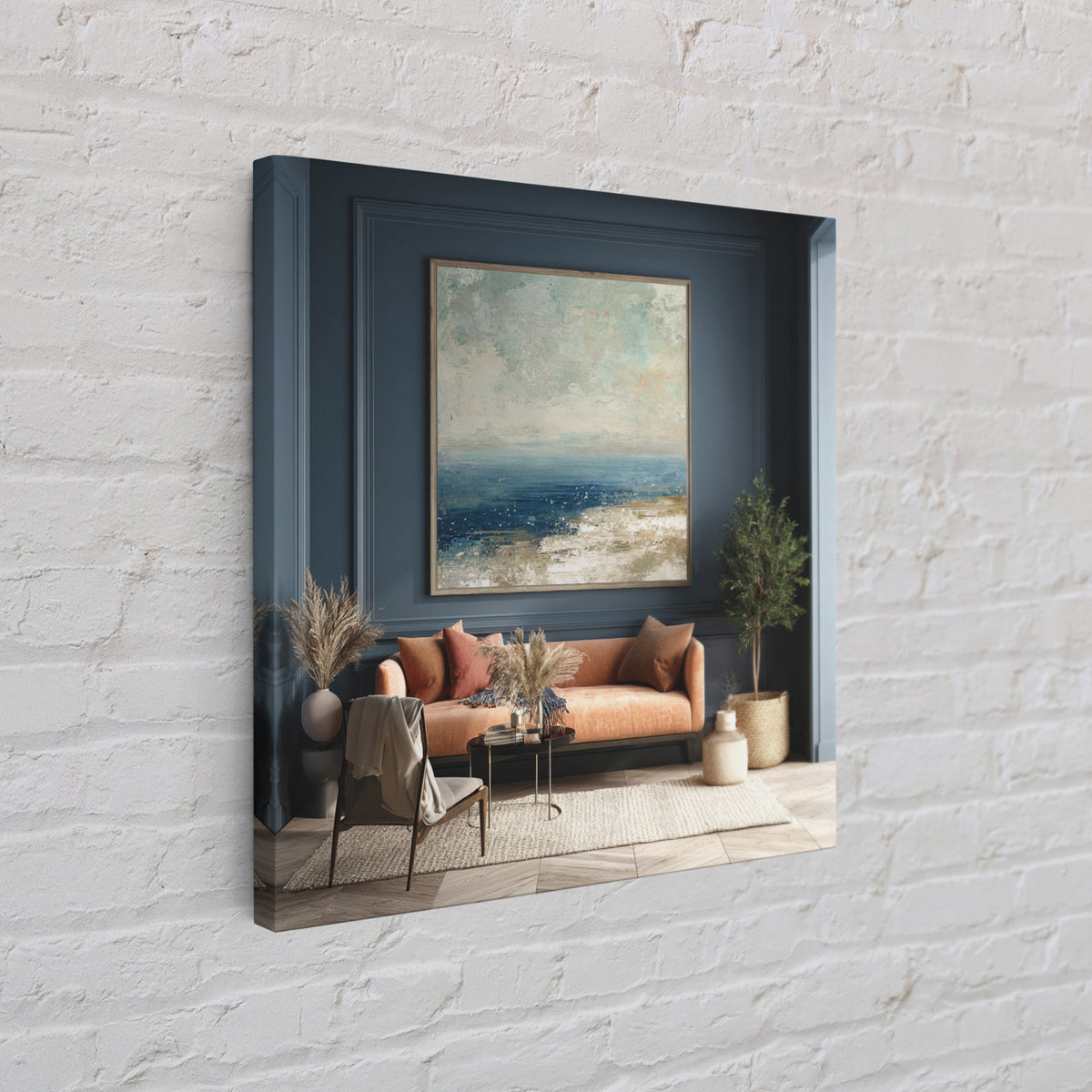 Coastal Cliffs with Gulls and Sea Spray Framed Canvas Print, Beach Art, Original Art, Coastal Decor, Fine Art, Shore, BEA-1x1-11