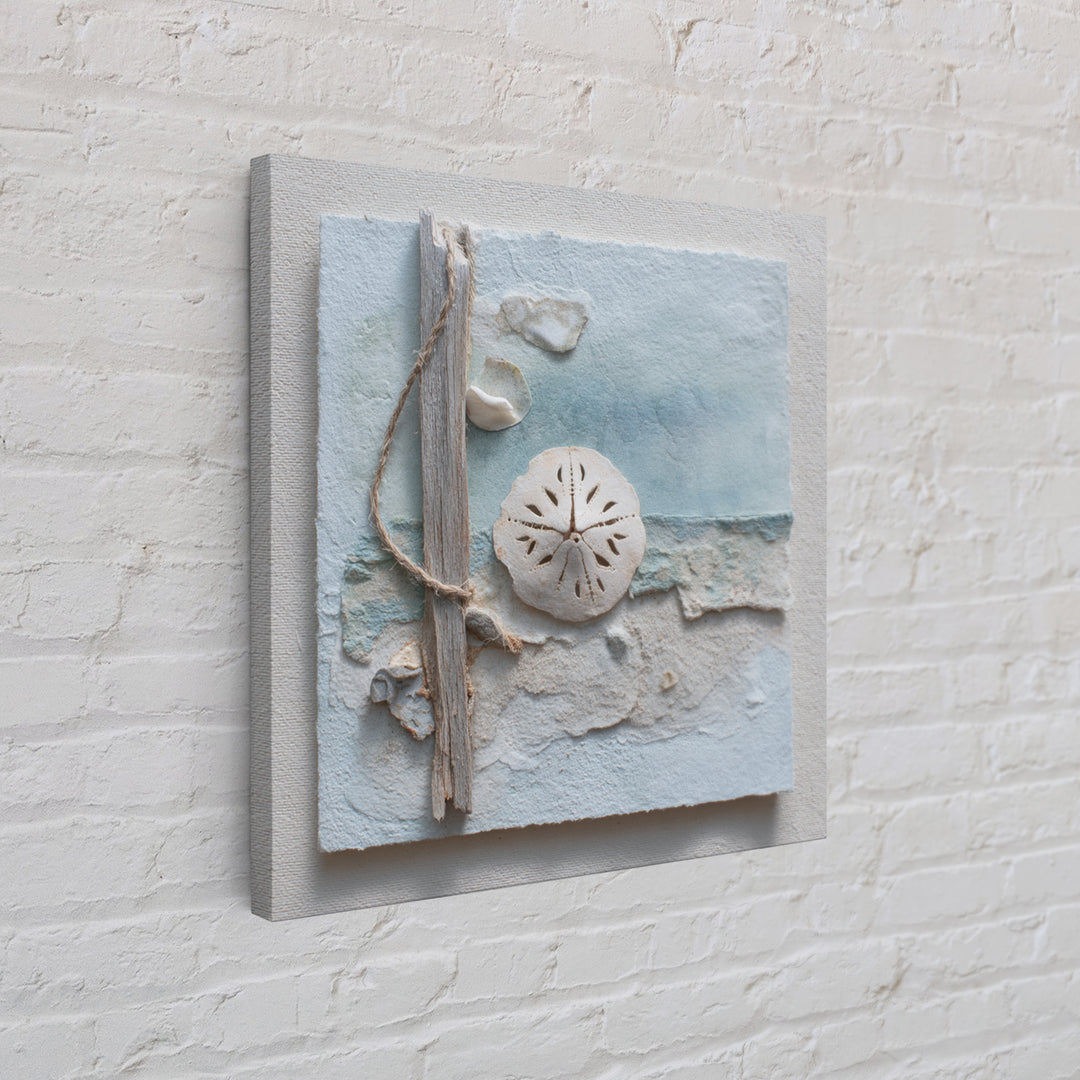 Minimal Sand Dollar Study on Textured Paper Framed Canvas Print, Beach Art, Wall Decor, Coastal Decor, Fine Art, Shore, BEA-1x1-12