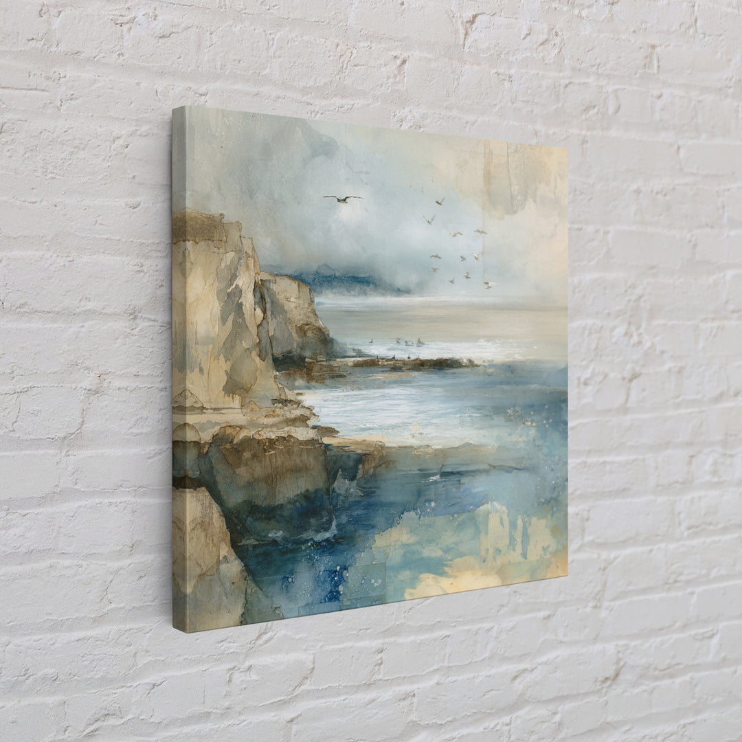 Coastal Cliffs with Gulls and Sea Spray Canvas Print, Beach Art, Wall Art Print, Coastal Decor, Fine Art, Shore, Beach Prints, BEA-1x1-35