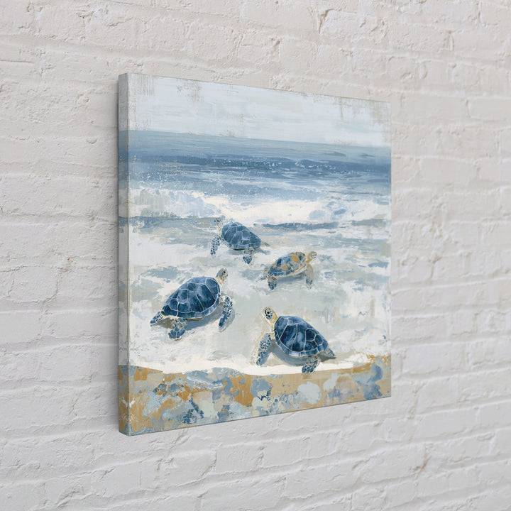 Family of Sea Turtles Crossing Moonlit Sand Framed Canvas Print, Beach Art, Coastal Art, Coastal Decor, Fine Art, Shore, BEA-1x1-38