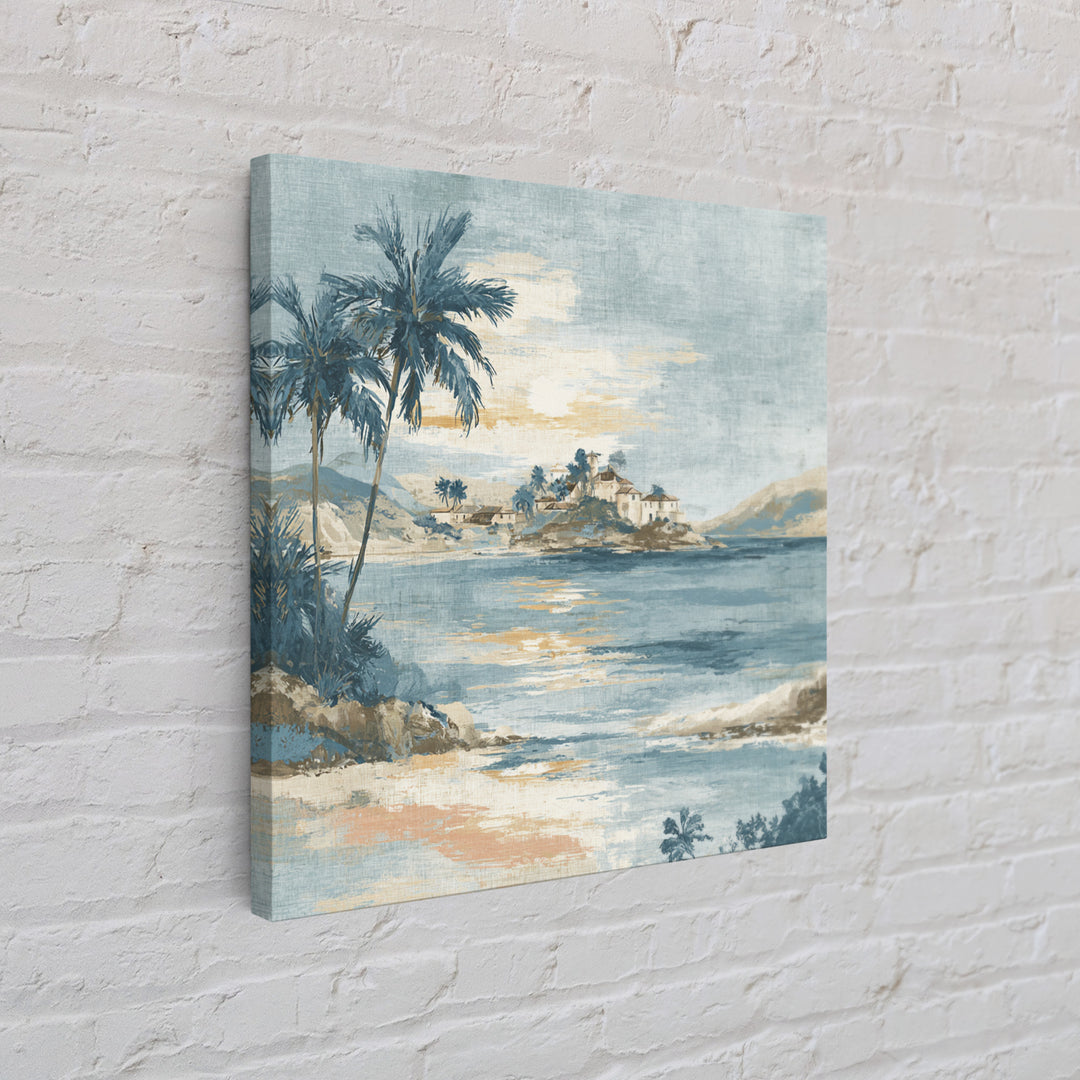 Moonlit Tropical Beach Framed Canvas Print, Beach Art, Art, Coastal Decor, Fine Art, Shore, Abstract Wall Art, Whimsical Decor, BEA-1x1-48