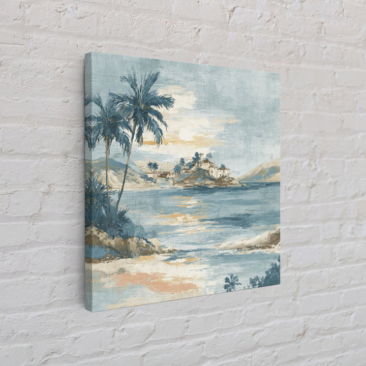Moonlit Tropical Beach Framed Canvas Print, Beach Art, Art, Coastal Decor, Fine Art, Shore, Abstract Wall Art, Whimsical Decor, BEA-1x1-48