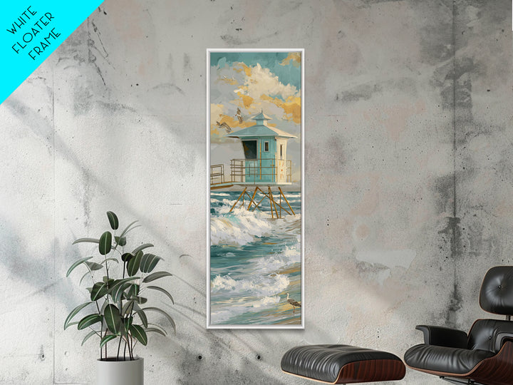 Quiet Lifeguard Tower at Golden Hour Framed Canvas Print, Beach Art, Coastal Decor, Abstract Art, Shore, Printable Art, BEA-1x3-15