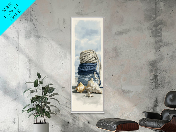 Nautical Rope and Shell Still Life Framed Canvas Print, Beach Art, Modern Decor, Coastal Decor, Fine Art, Shore, Home Decor, BEA-1x3-29