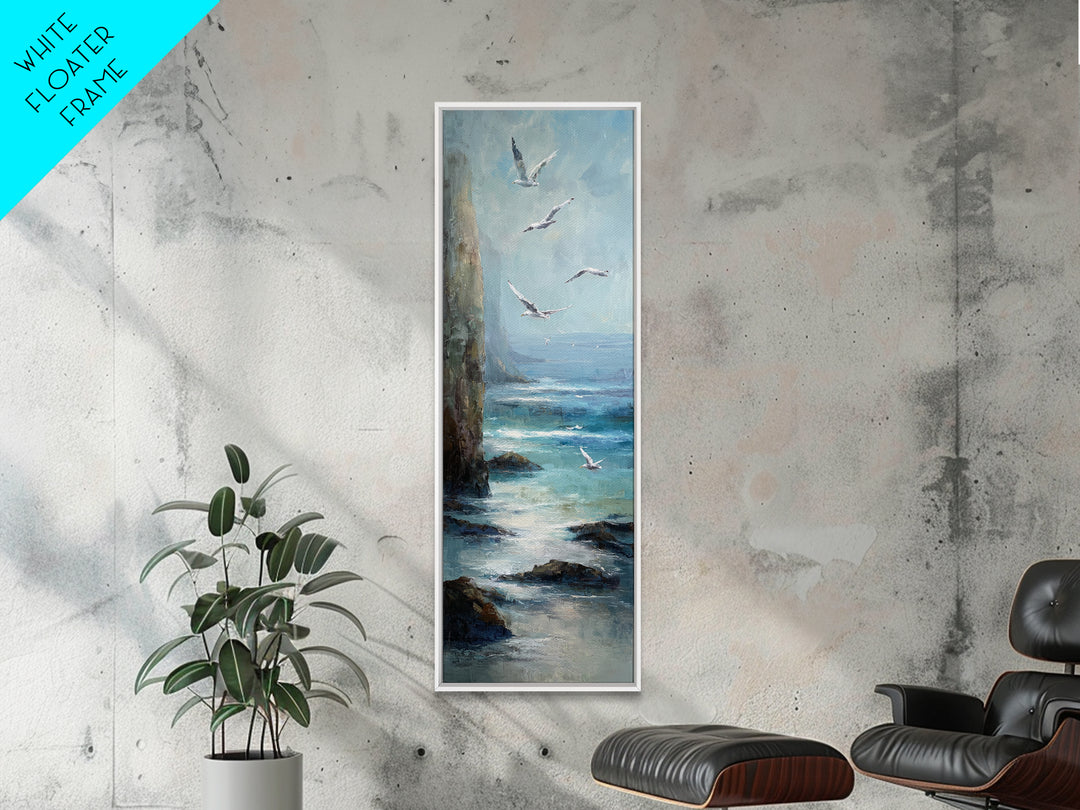 Coastal Cliffs with Gulls and Sea Spray Framed Canvas Print, Beach Art, Digital Wall Art, Coastal Decor, Fine Art, Shore, BEA-1x3-47
