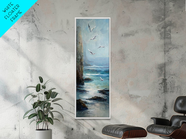 Coastal Cliffs with Gulls and Sea Spray Framed Canvas Print, Beach Art, Digital Wall Art, Coastal Decor, Fine Art, Shore, BEA-1x3-47