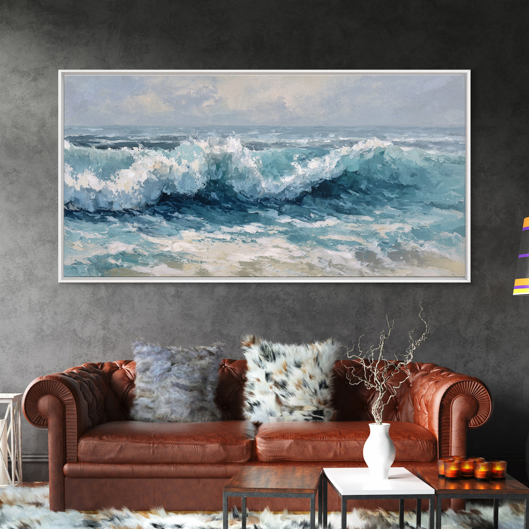 Stormy Ocean Wave Framed Canvas Print, Beach Art, Art, Coastal Decor, Fine Art, Shore, Abstract Wall Art, Whimsical Decor, BEA-2x1-29