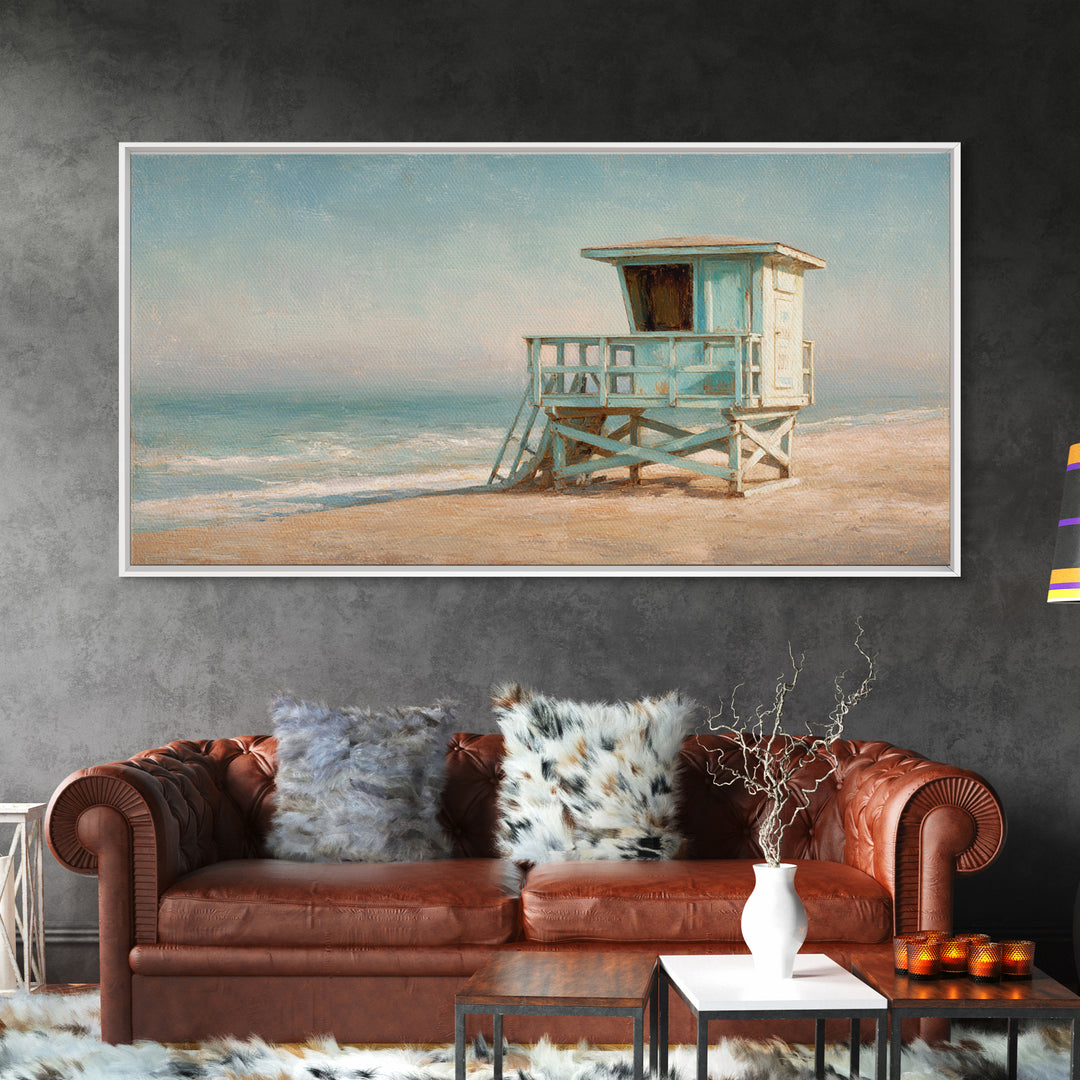 Quiet Lifeguard Tower at Golden Hour Canvas Print, Beach Art, Original Art, Coastal Decor, Oil Painting, Shore, Beach Decor, BEA-2x1-47