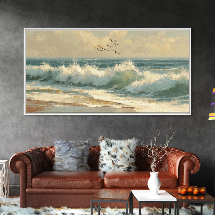 Stormy Ocean Wave Framed Canvas Print, Beach Art, Art, Coastal Decor, Fine Art, Shore, Abstract Wall Art, Whimsical Decor, BEA-2x1-5