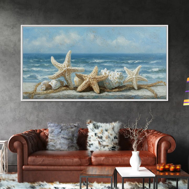 Sun Bleached Starfish and Shells Still Life Canvas Print, Beach Art, Wall Decor, Coastal Decor, Shore, Whimsical Decor, BEA-2x1-57