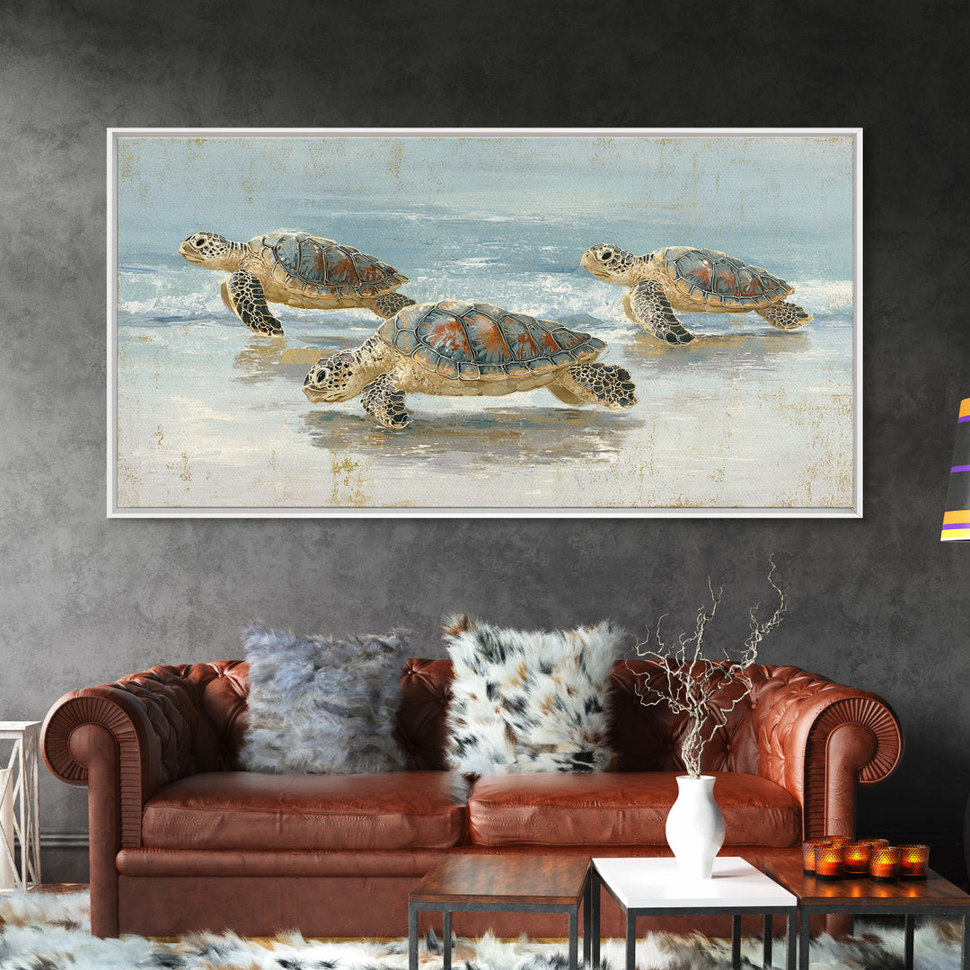 Family of Sea Turtles Crossing Moonlit Sand Canvas Print, Beach Art, Wall Art, Coastal Decor, Fine Art, Shore, Abstract Art, BEA-2x1-58