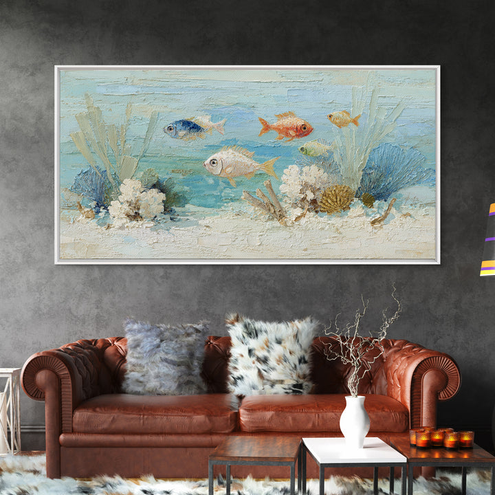 Coral Reef Fish Framed Canvas Print, Beach Art, Luxury Decor, Coastal Decor, Fine Art, Shore, Digital Art, Printable Wall Art, BEA-2x1-6