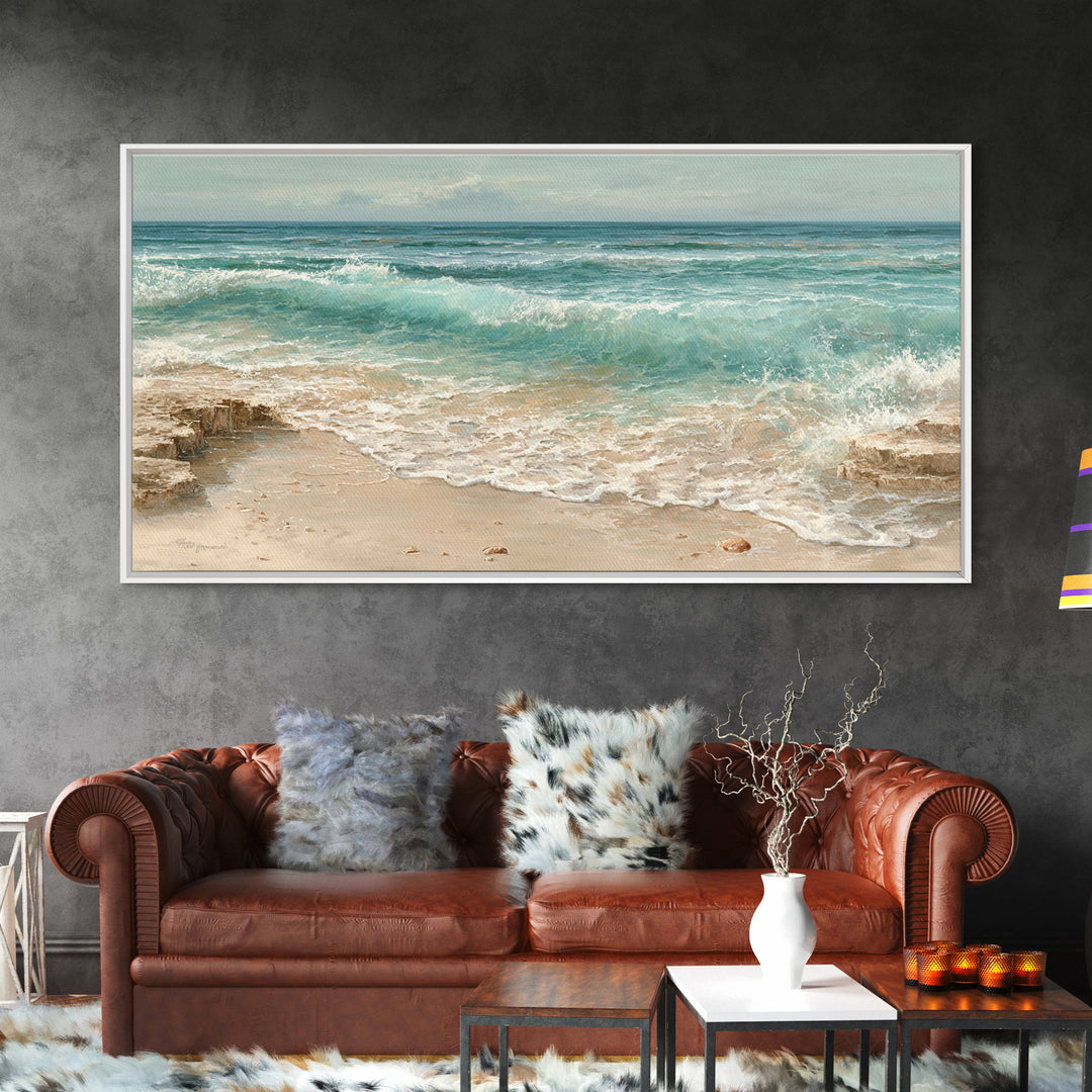 Mediterranean Cove with Clear Water Canvas Print, Beach Art, Printable Wall Art, Coastal Decor, Shore, Living Room Wall Art, BEA-2x1-64