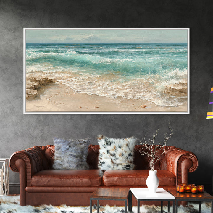 Mediterranean Cove with Clear Water Canvas Print, Beach Art, Printable Wall Art, Coastal Decor, Shore, Living Room Wall Art, BEA-2x1-64