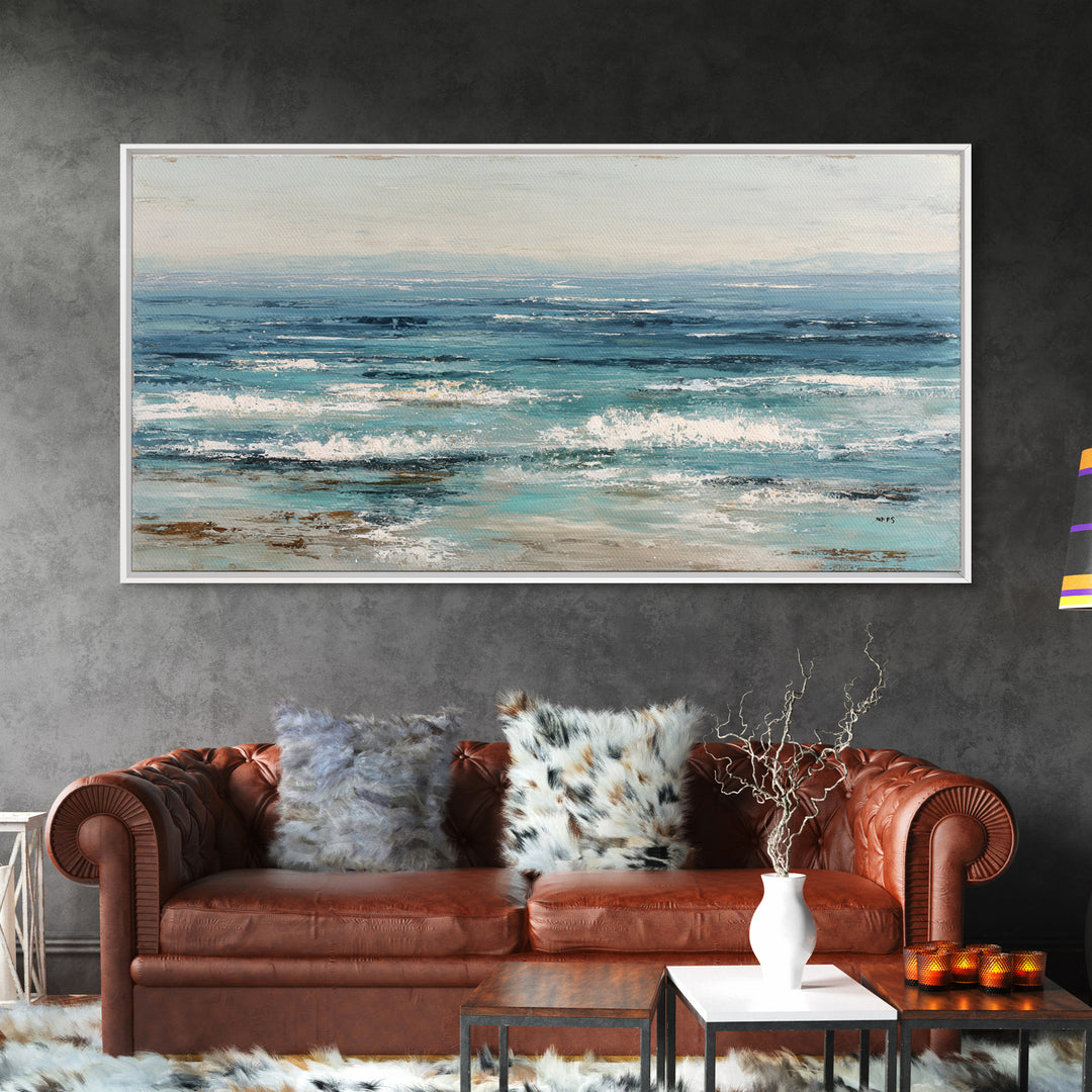 Abstract Ocean Horizon Framed Canvas Print, Beach Art, Wall Art Print, Coastal Decor, Shore, Beach Prints, Gallery Decor, BEA-2x1-84