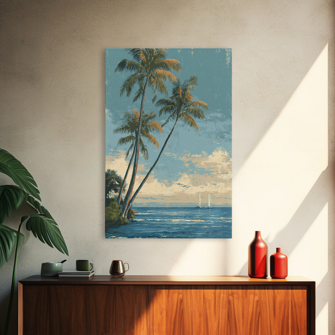 Tropical Palms Leaning Canvas Print, Beach Art, Gallery Decor, Coastal Decor, Fine Art, Shore, Contemporary Art, Wall Art, BEA-2x3-15