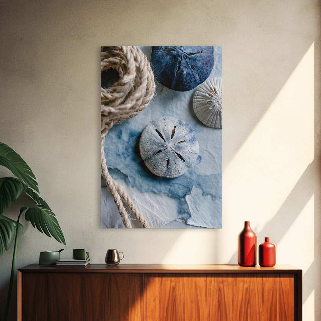 Minimal Sand Dollar Study on Textured Paper Framed Canvas Print, Beach Art, Digital Art, Coastal Decor, Oil Painting, Shore, BEA-2x3-20