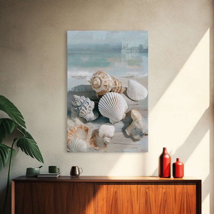 Seashell Collection Painted Like Natural Specimens Framed Canvas Print, Beach Art, Wall Art, Coastal Decor, Fine Art, Shore, BEA-2x3-60