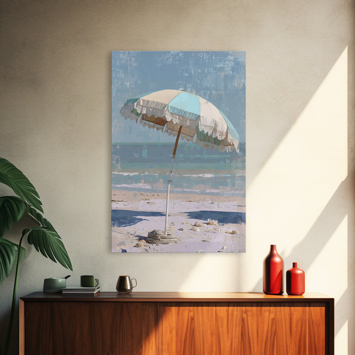 Beach Umbrella Pattern Framed Canvas Print, Beach Art, Printable Wall Art, Coastal Decor, Fine Art, Shore, Living Room Wall Art, BEA-2x3-88